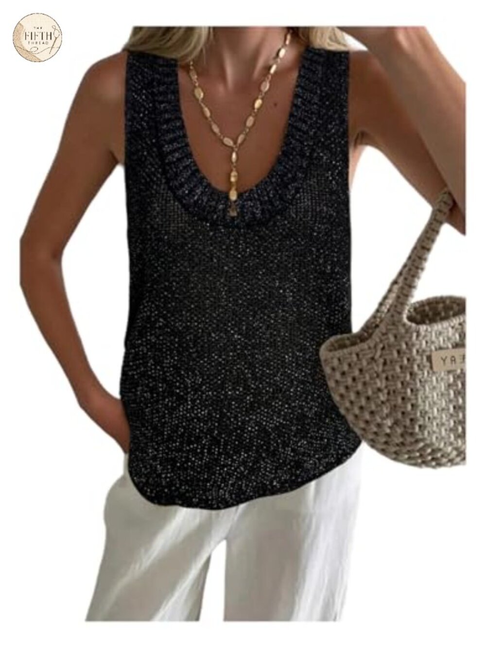 Sparkly Crochet Knit Tank Top Sleeveless Sweater Vest